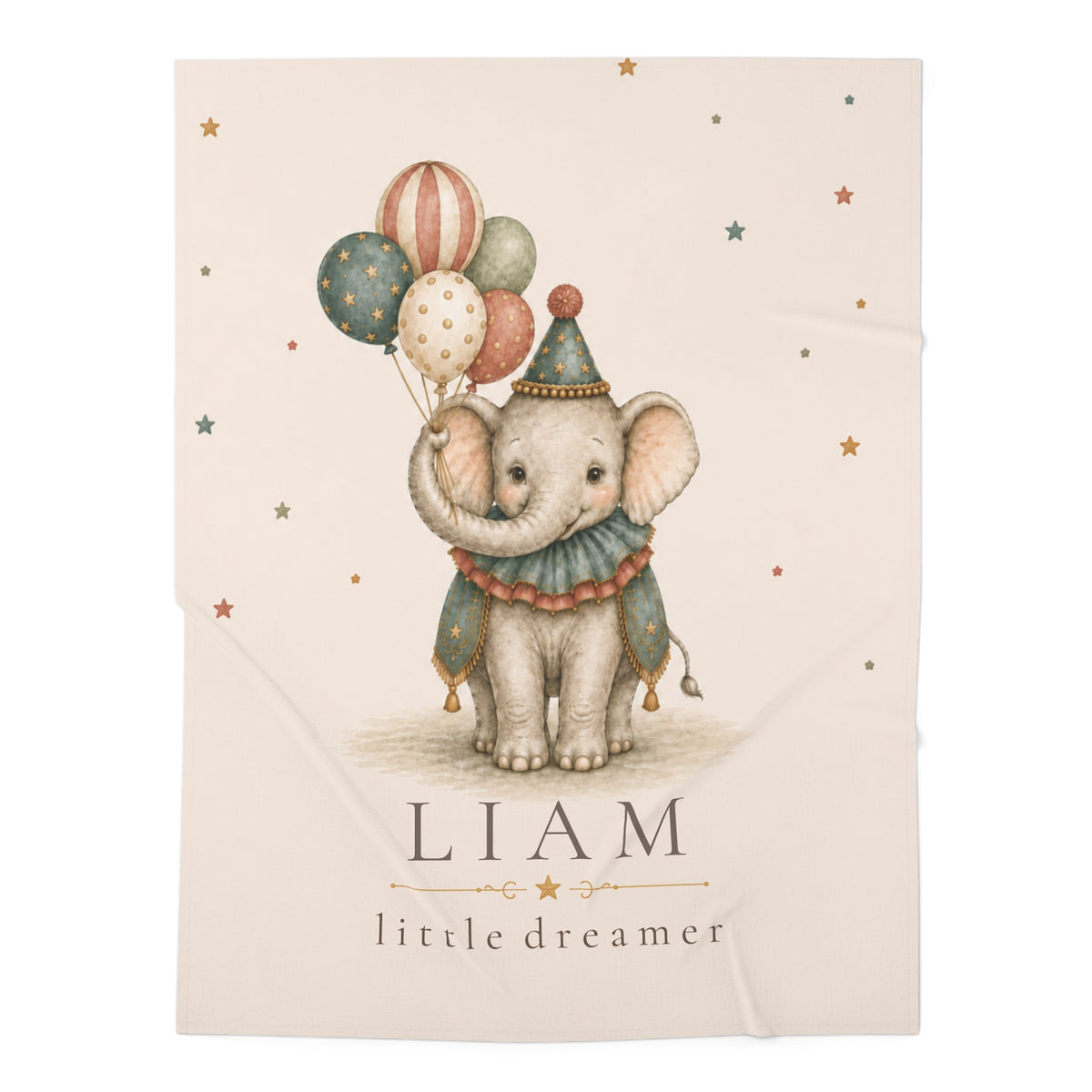 Personalized Elephant Baby Blanket, Custom Name Swaddle, Vintage Circus Baby Shower Gift