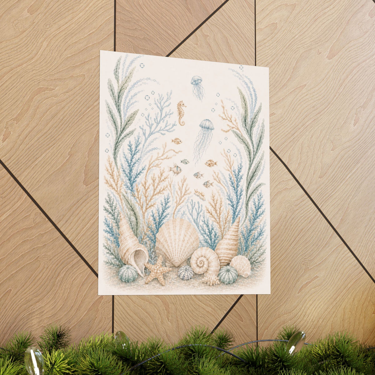 Ocean Nursery Wall Art, Watercolor Seashell and Jellyfish Poster, Coastal Baby Room Decor