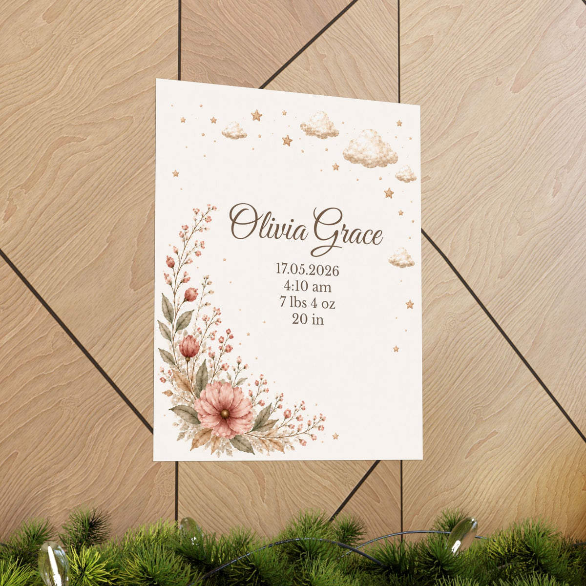 Personalized Baby Birth Stats Poster, Custom Name Floral Nursery Wall Art, Newborn Keepsake for Baby Girl